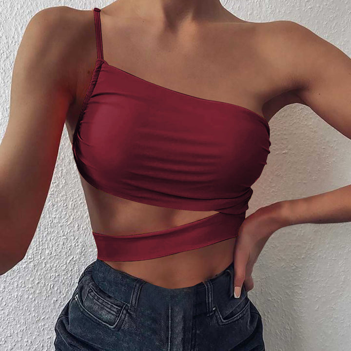 Damen asymmetrisches Crop-Top mit elegantem Wickeldesign Drune