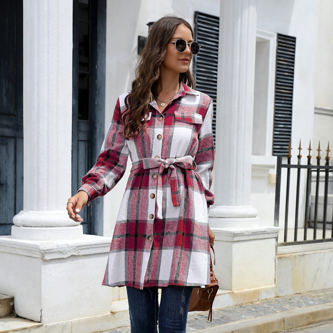 Drune | Hemdblusenkleid - Verstellbarer Taillengürtel - Weiche Flanellmischung - Lässiger Herbststil