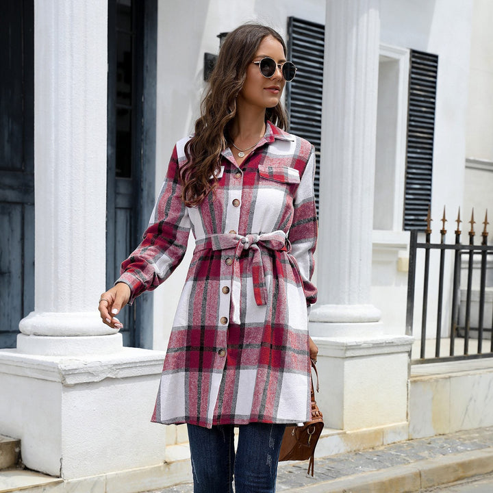 Drune | Hemdblusenkleid - Verstellbarer Taillengürtel - Weiche Flanellmischung - Lässiger Herbststil