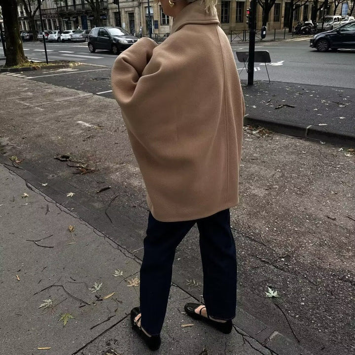 Drune | Wolle-Mischung Cape Mantel - Elegant & Schick - Minimalistischer Stil - Raffinierte Schichtung