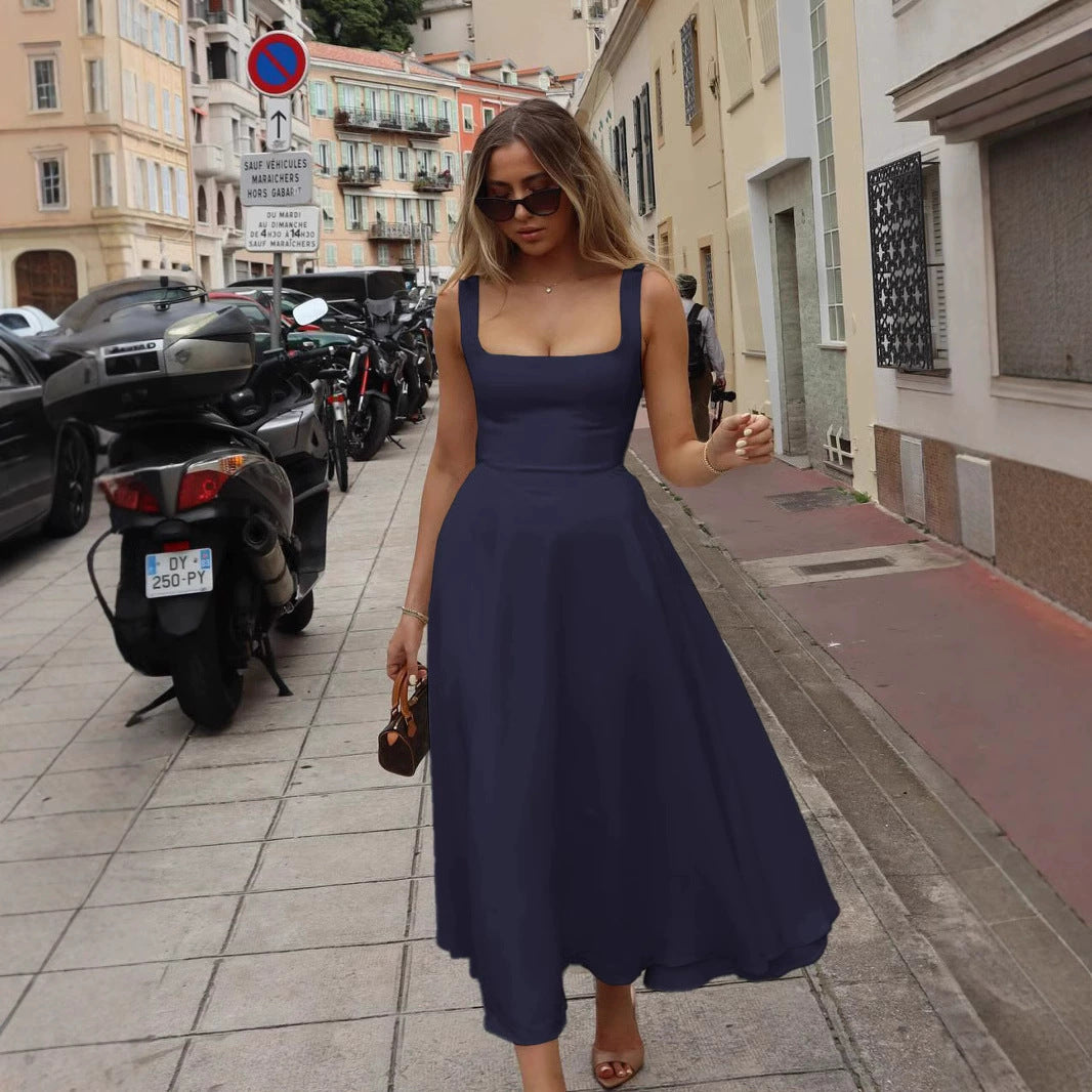 Damen Abendkleid mit quadratischem Ausschnitt und fließendem Rock Drune