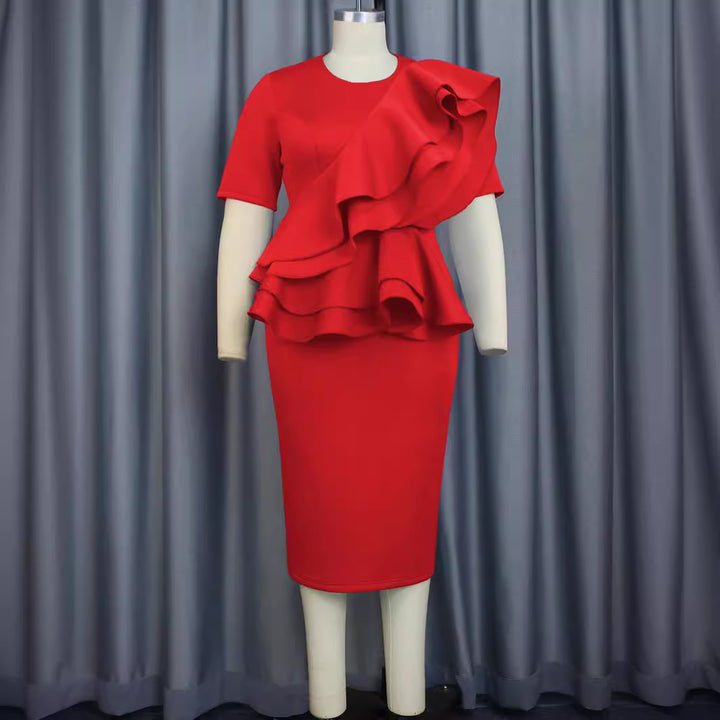 Damen elegantes Rüschenkleid mit taillierter Silhouette Drune
