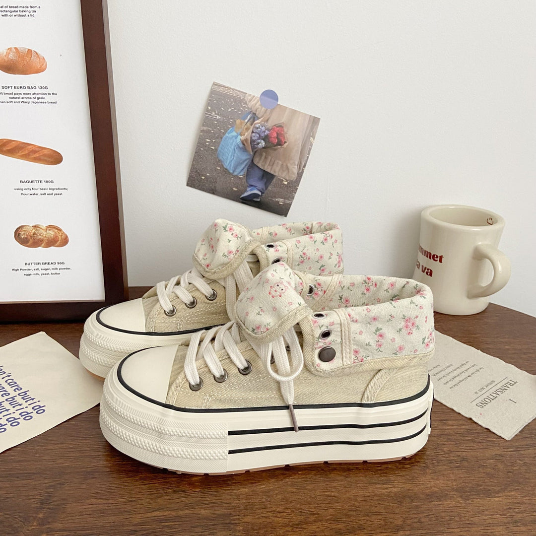 Damen Modische Plateau Sneakers mit floralem Innenfutter Drune