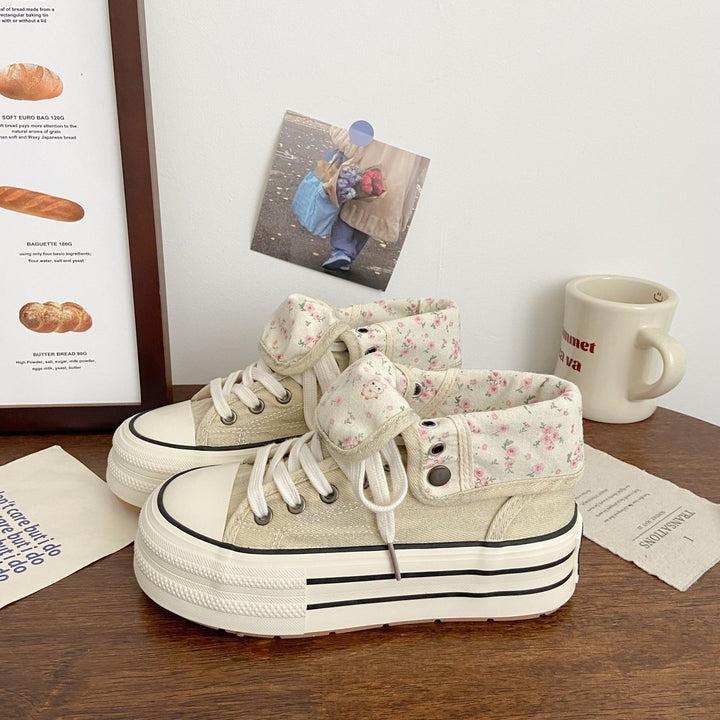Damen Modische Plateau Sneakers mit floralem Innenfutter Drune