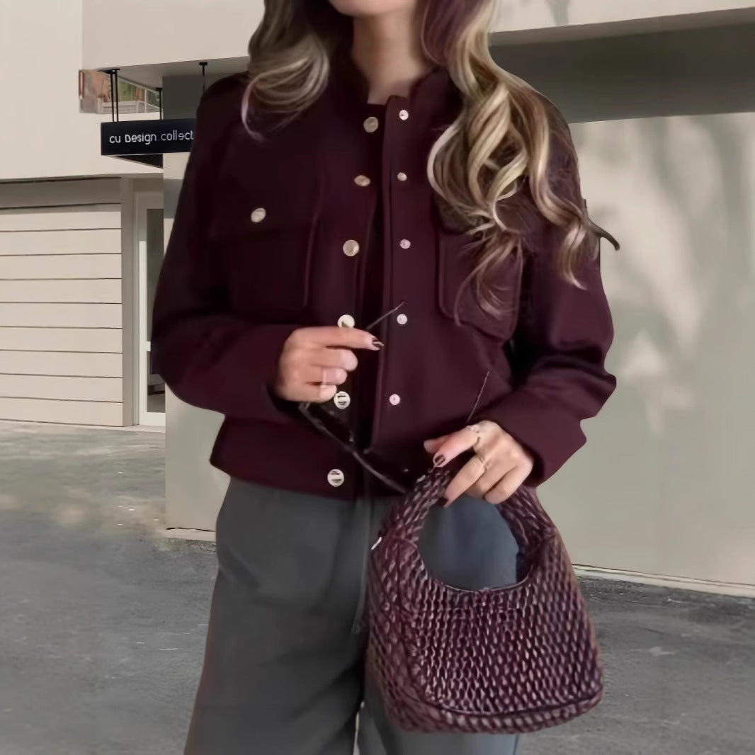 Damen modische Jacke mit praktischen Taschen und Druckknopfverschluss Drune