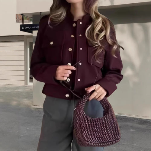 Damen modische Jacke mit praktischen Taschen und Druckknopfverschluss Drune