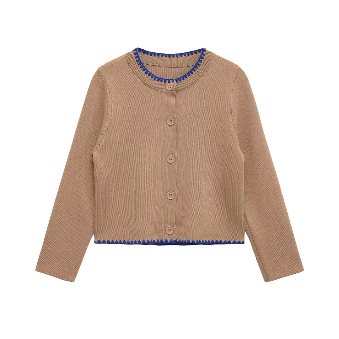 Damen lässige Strickjacke mit dekorativen Knopfdetails und kontrastierendem Saum Drune