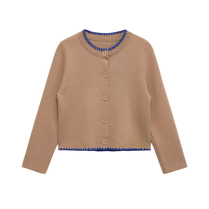 Damen lässige Strickjacke mit dekorativen Knopfdetails und kontrastierendem Saum Drune