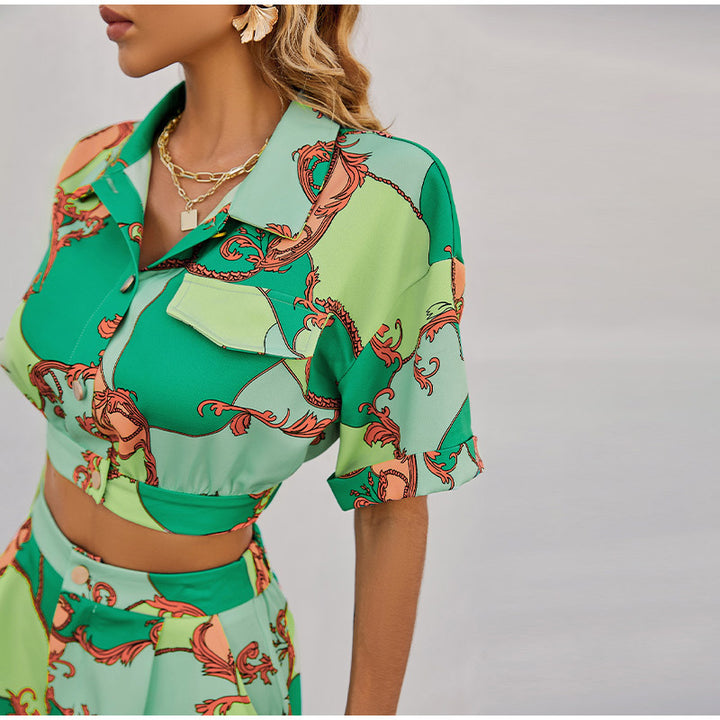 Damen Set mit Kurzarmbluse und hochtaillierten Shorts im trendigen Design Drune
