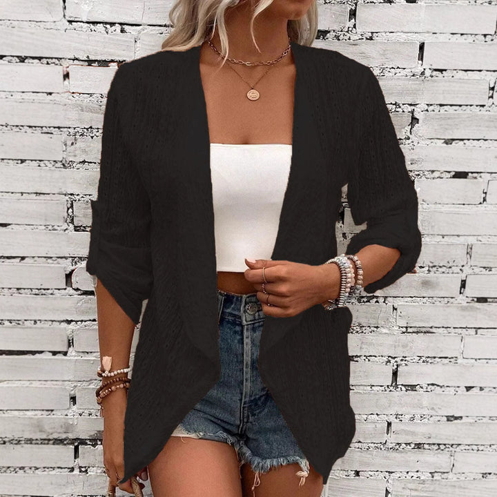 Damen Leichte Strickjacke mit asymmetrischem Schnitt und 3/4-Ärmeln Drune