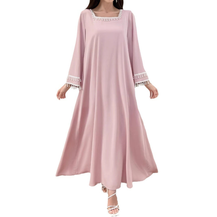 Damen Elegantes Maxikleid mit dekorativen Fransen und weiten Ärmeln Drune