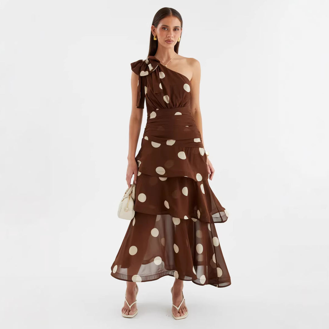 Damen Maxikleid mit asymmetrischem Schulterdesign und voluminösem Rock Drune