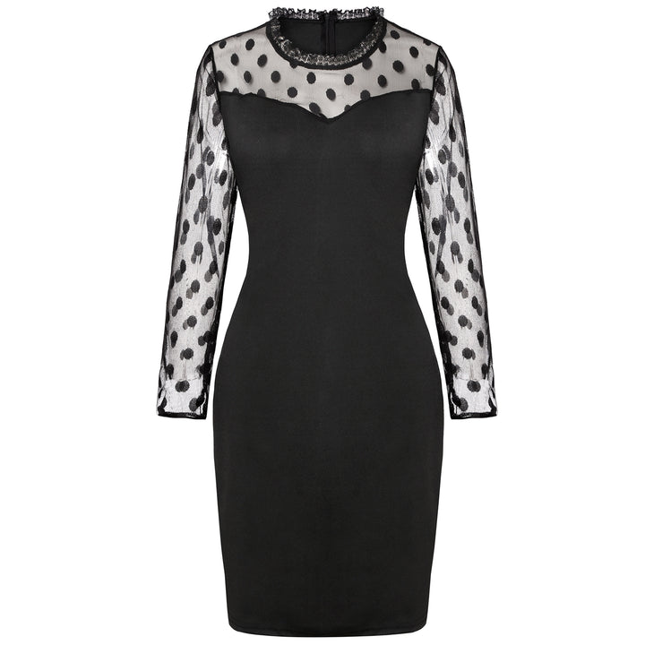 Damen schickes Partykleid mit transparenten Puffärmeln und Punkten Drune