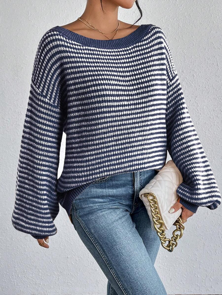 Damen Oversized Strickpullover mit weitem Rundhalsausschnitt Drune