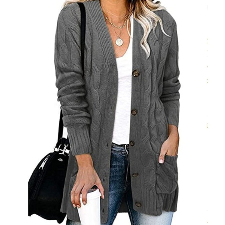 Damen Grobstrickjacke mit großen Knöpfen und tiefen Taschen Drune