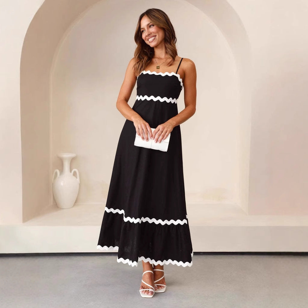 Damen Maxikleid mit kontrastierenden Rüschen Drune
