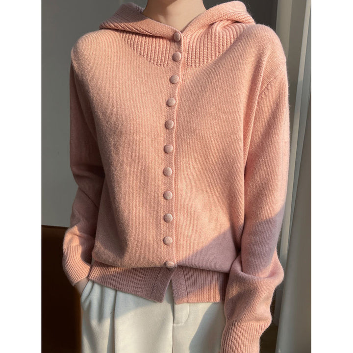 Damen Strickjacke mit Kapuze und dekorativen Knopfdetails Drune