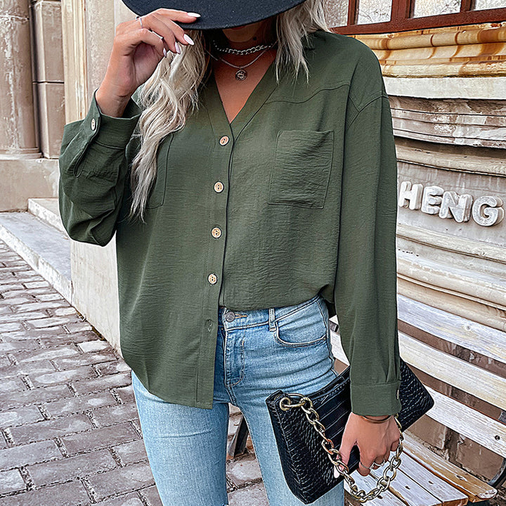Damen Bluse mit lässigem Schnitt und dekorativen Knopfdetails Drune
