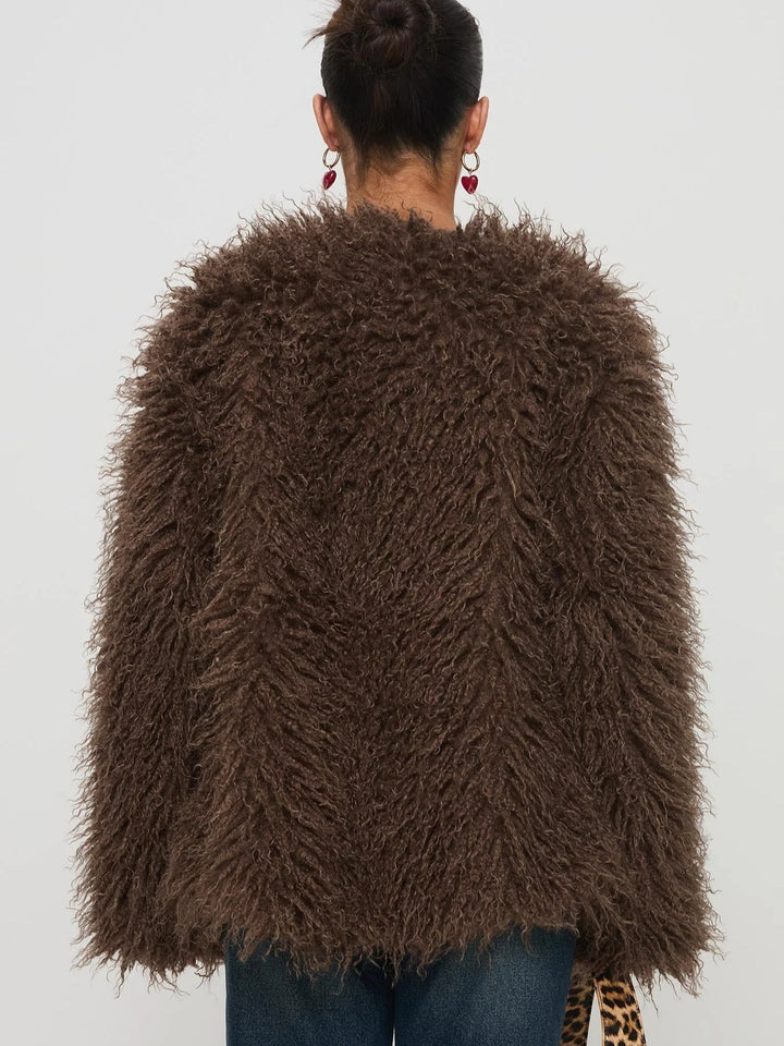 Drune | Kunstfelljacke - Plüsch-Aussage-Layer - Braun - Winter-Luxus