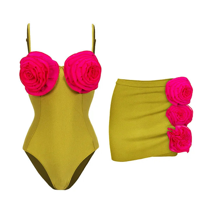 Damen Badeanzug-Set mit verspielten Blumendekorationen Drune