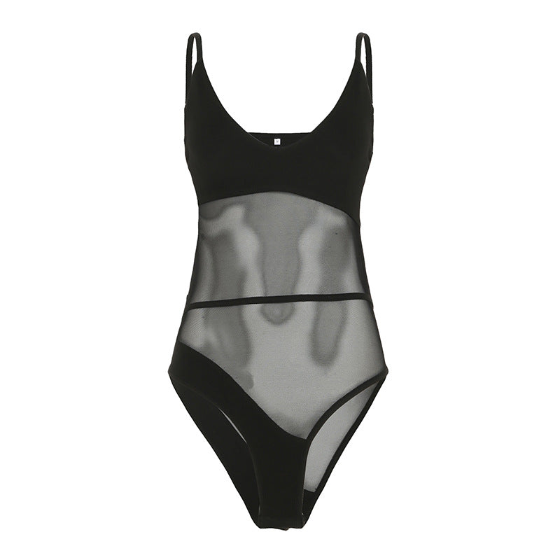 Damen Body mit raffinierten Mesh-Details und tiefem V-Ausschnitt Drune