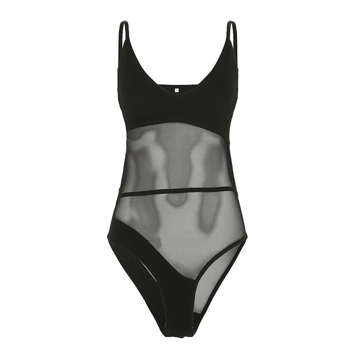Damen Body mit raffinierten Mesh-Details und tiefem V-Ausschnitt Drune