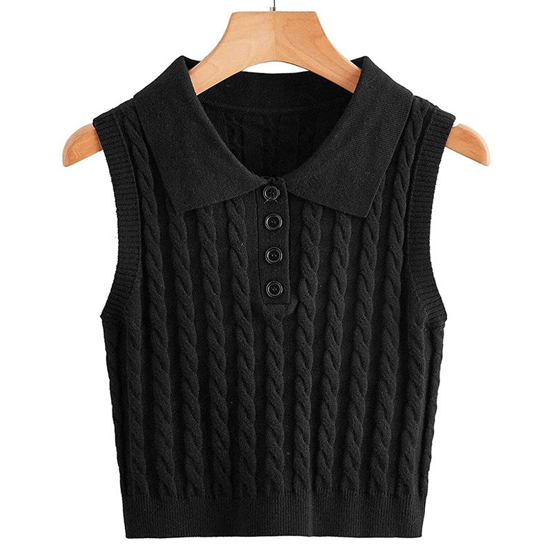 Damen Stricktop mit Kragen und Knopfdetails Drune