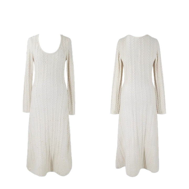 Damen Strickkleid mit Zopfdesign und Perlenverzierung Drune