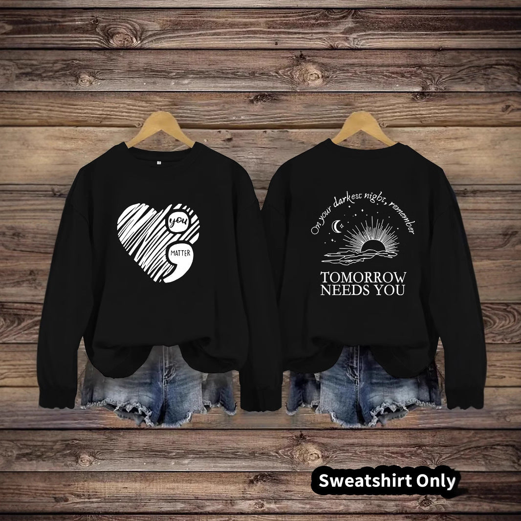 Damen Sweatshirt mit inspirierendem Aufdruck und grossem Herzmotiv Drune
