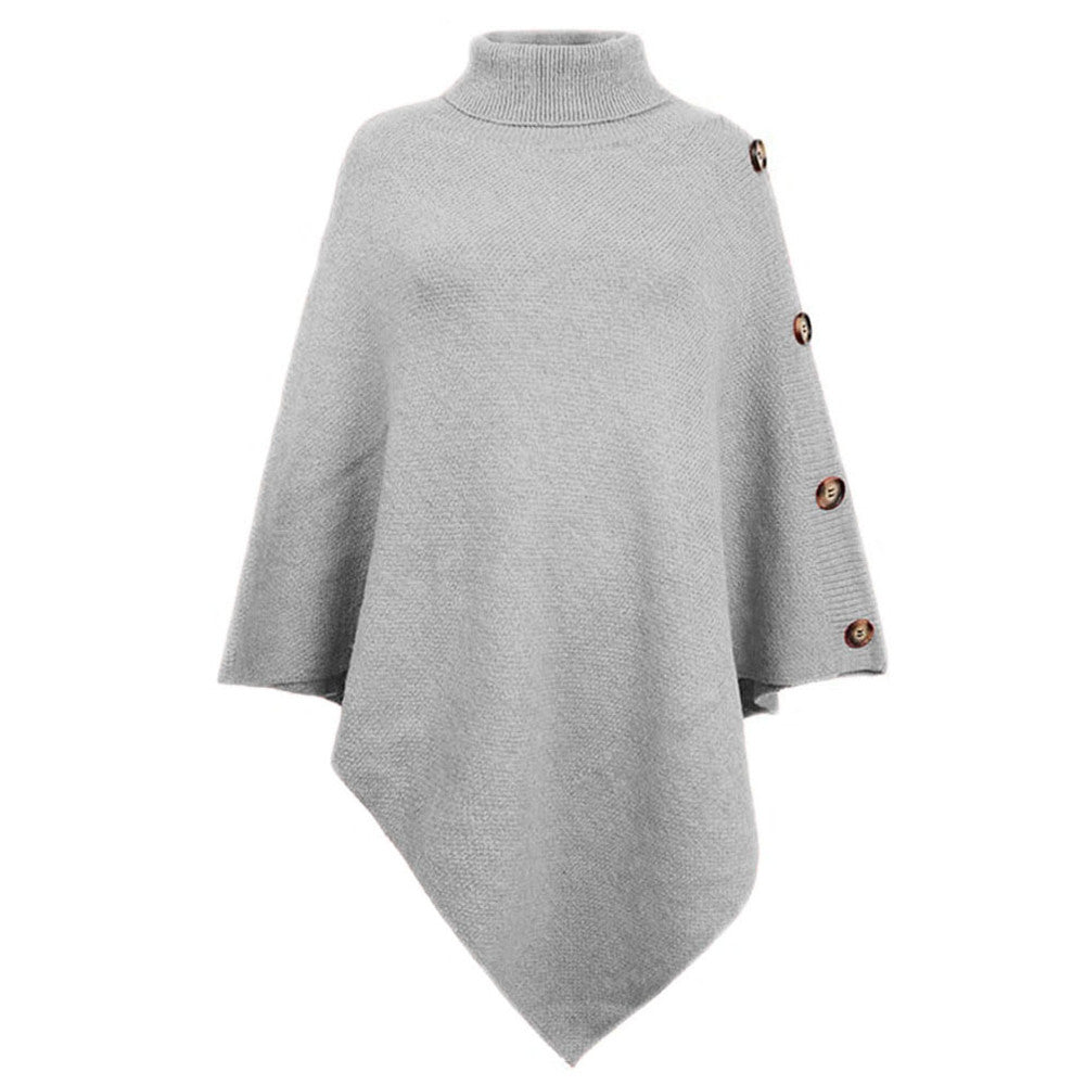 Damen eleganter Poncho mit Stehkragen und dekorativen Knöpfen Drune