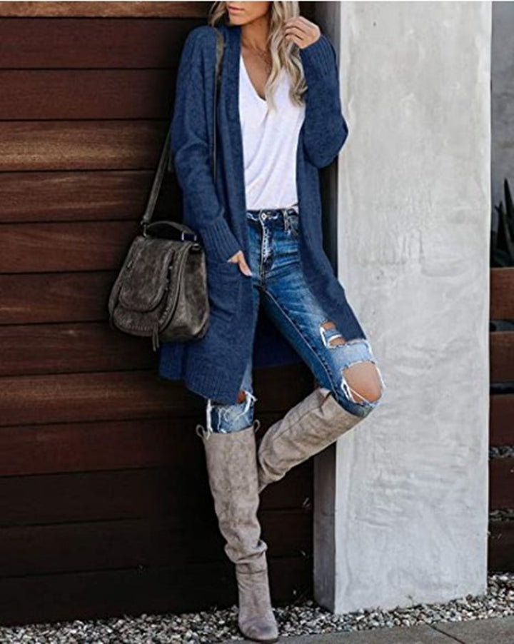 Damen Langer Strickcardigan mit lässigen Taschen und modernem Design Drune