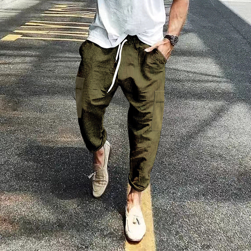 Herren nan Cord-Cargo-Jogginghose mit elastischem Tunnelzugbund, aufgesetzten Klappentaschen und tapered Bein Drune