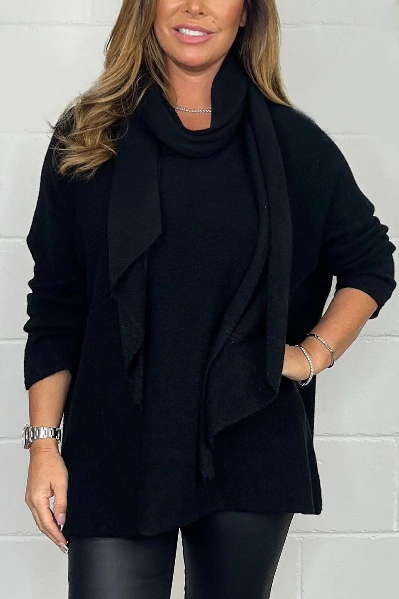 Damen Relaxed Fit Pullover mit modischem Schal Drune