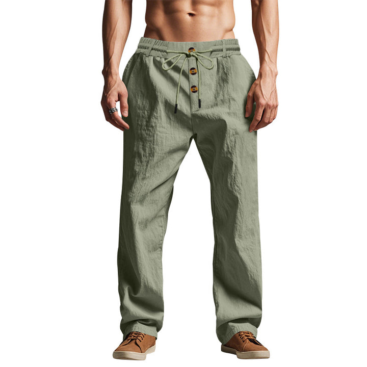 Herren nan Relaxhose im Leinenlook mit dekorativer Knopfleiste und Tunnelzugbund Drune