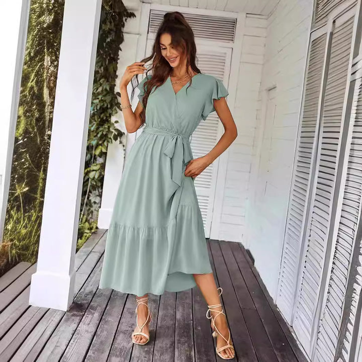 Damen Wickelkleid mit fließendem Schnitt und Rüschendetails Drune