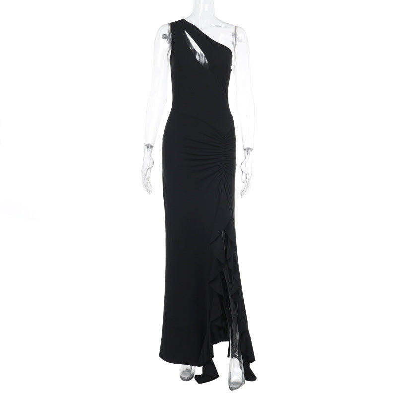 Damen Elegantes Maxikleid mit asymmetrischem Schnitt und Raffung Drune