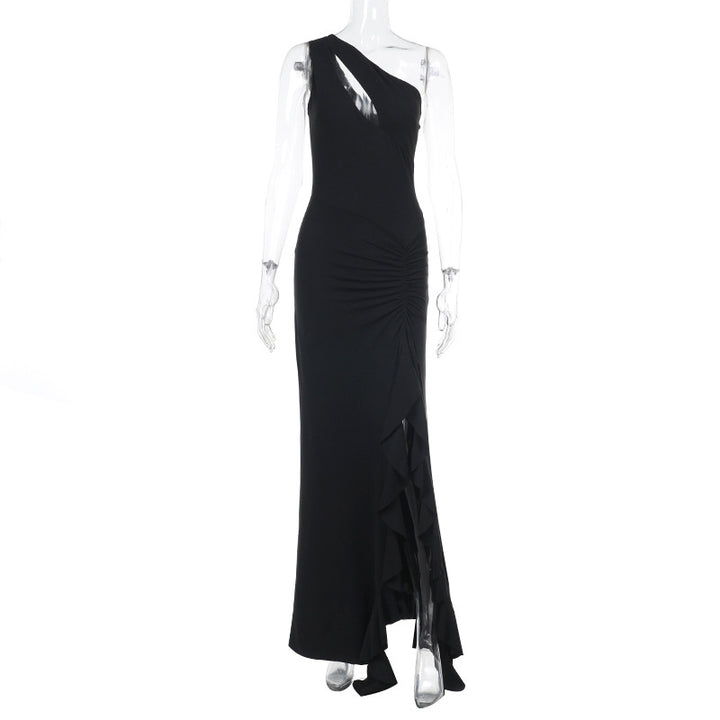 Damen Elegantes Maxikleid mit asymmetrischem Schnitt und Raffung Drune