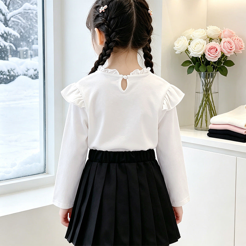 Mädchen Langarmshirt mit romantischem Rüschendesign und dekorativem Schleifenmotiv Drune