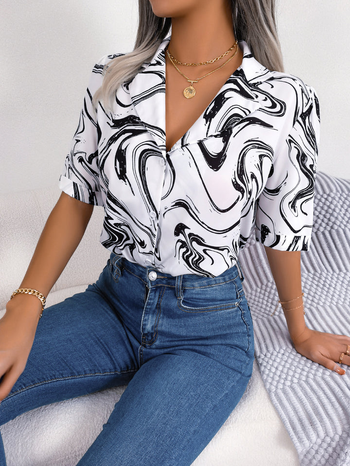 Damen Kurzärmlige Bluse mit modernem Marmor-Muster Drune