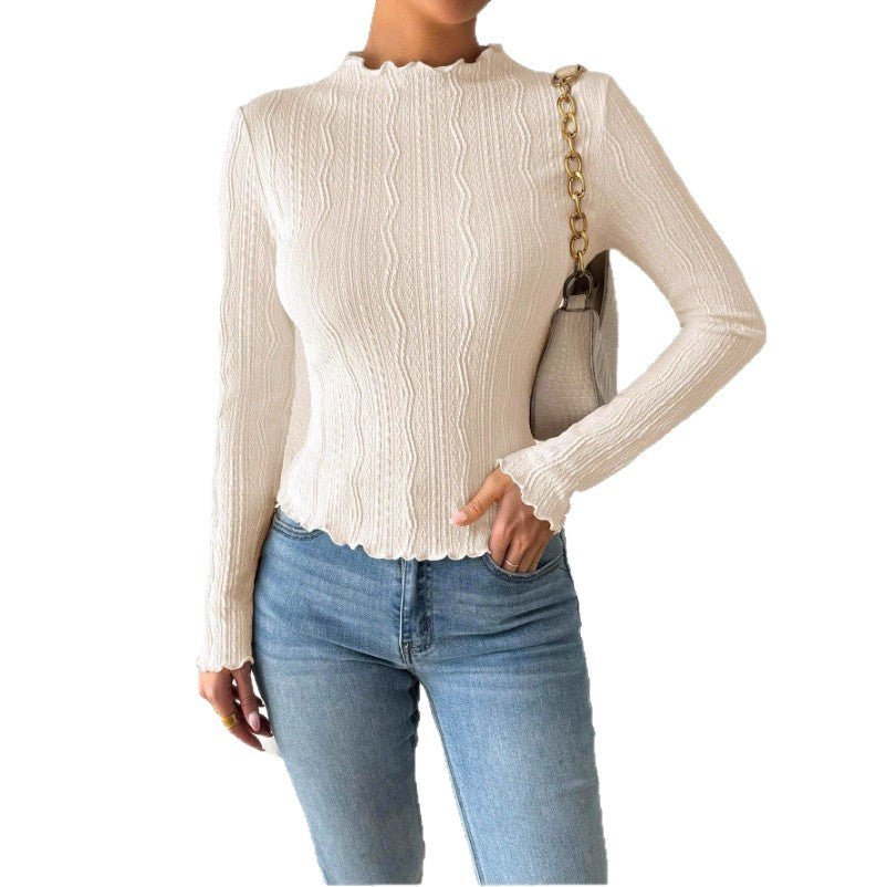 Damen Elegantes Langarmshirt mit strukturiertem Design und Rüschen Drune