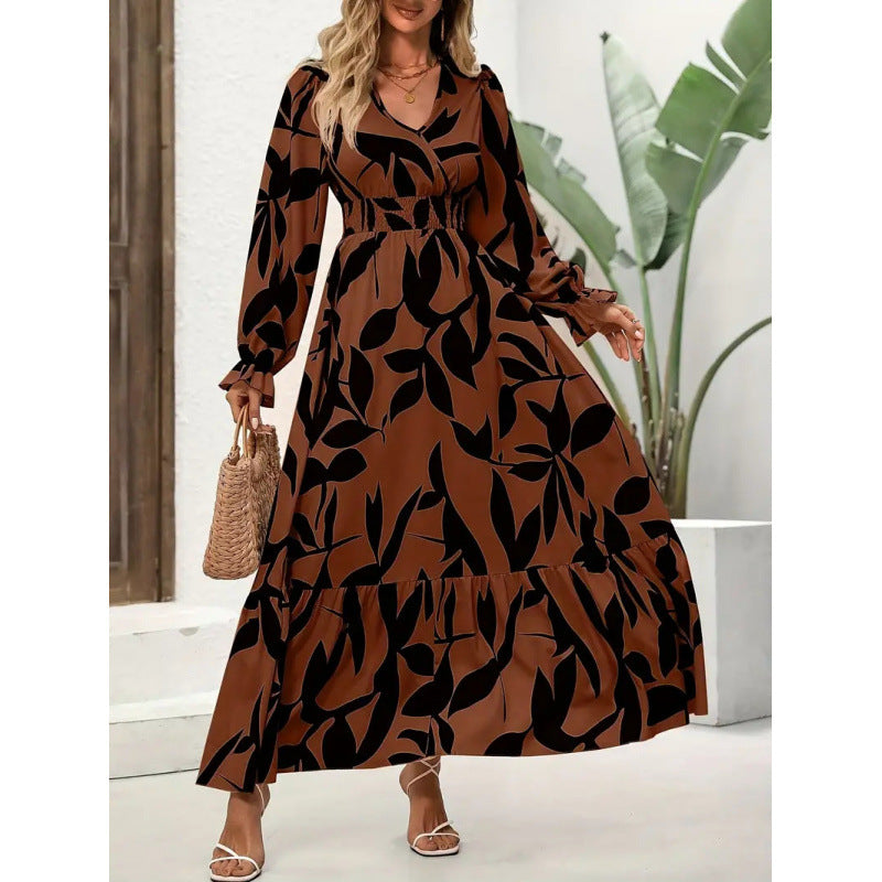 Damen Maxikleid mit floralem Muster und voluminösem Saum Drune