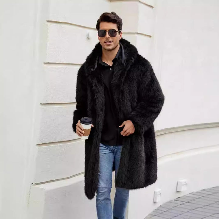 Herren Luxuriöser Kunstfellmantel mit Kapuze Drune