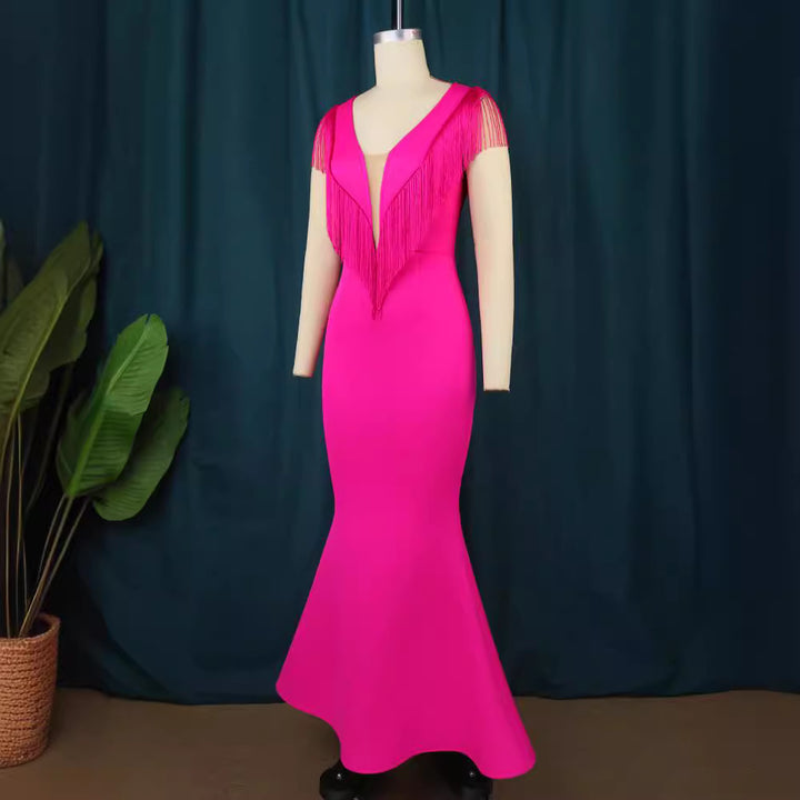 Damen Glamouröses Abendkleid mit Fransen Drune