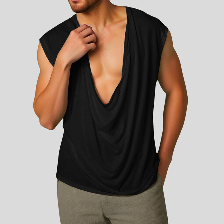 Damen nan drapiertes Longtop mit tiefem Wasserfall-Rücken und überschnittener Schulter Drune
