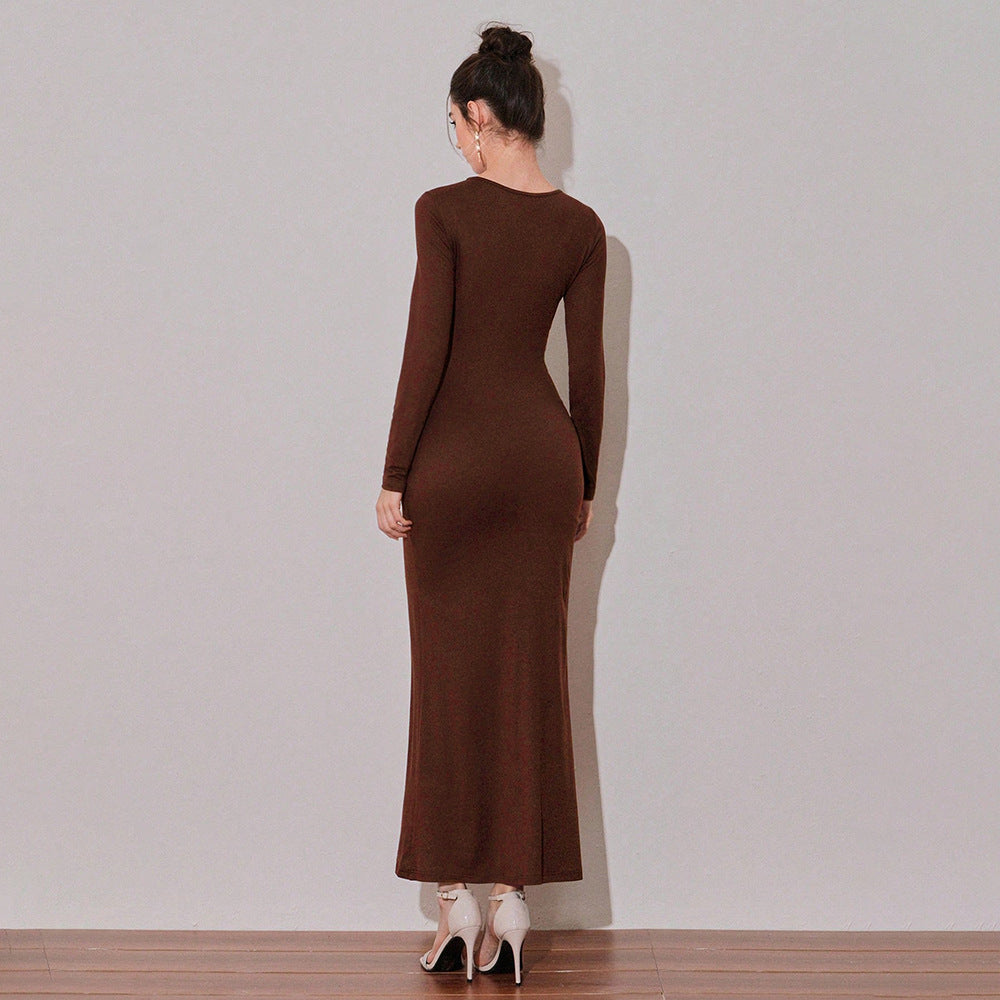 Damen Maxikleid mit asymmetrischem Ausschnitt und sexy Drapierung Drune