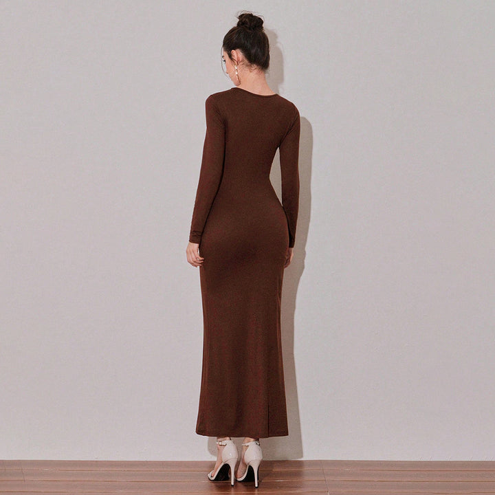 Damen Maxikleid mit asymmetrischem Ausschnitt und sexy Drapierung Drune