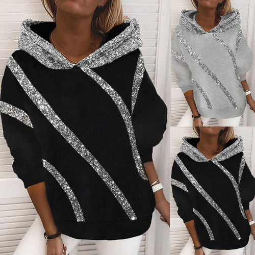 Damen Glitzernder Kapuzenpullover mit lässigem Schnitt und gemütlicher Passform Drune