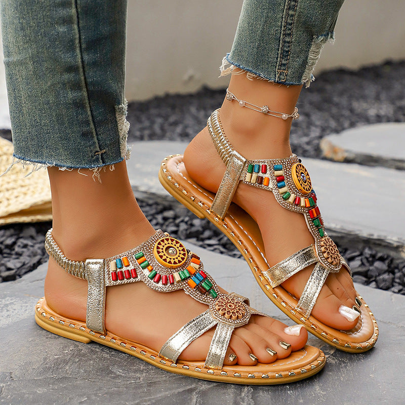 Damen Boho-Inspired Sandalen mit kunstvollen Verzierungen Drune