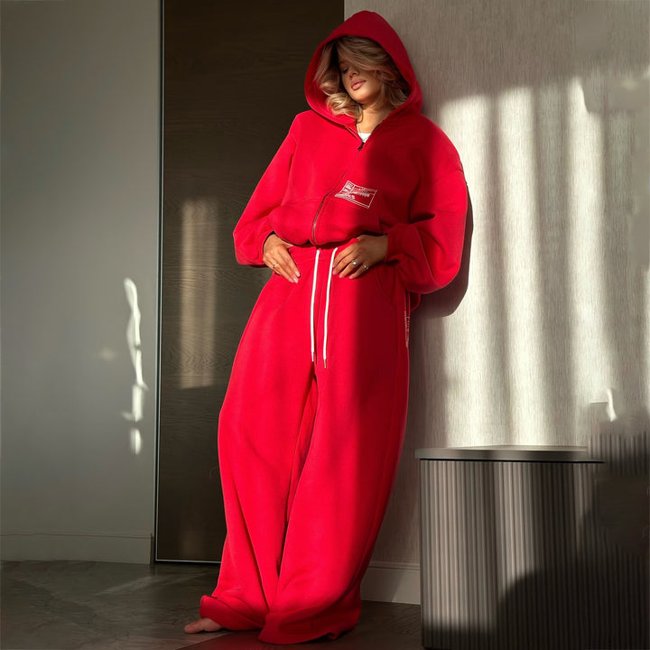 Damen Urbaner Sweat-Hosenanzug mit lässiger Kapuzenjacke Drune
