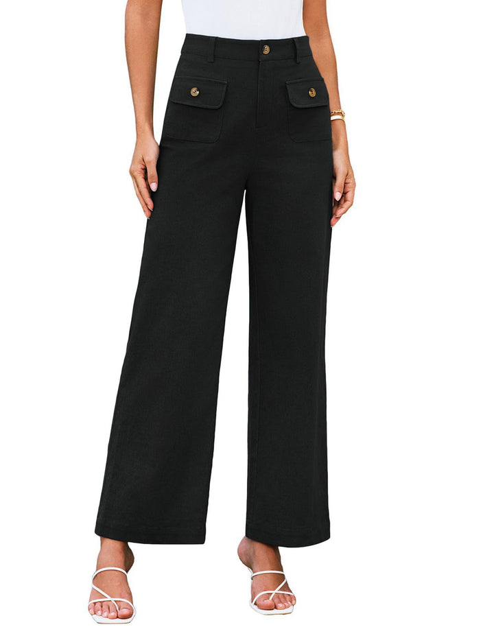 Damen Weit geschnittene Cargo-Hose mit praktischen Taschen und hohem Bund Drune